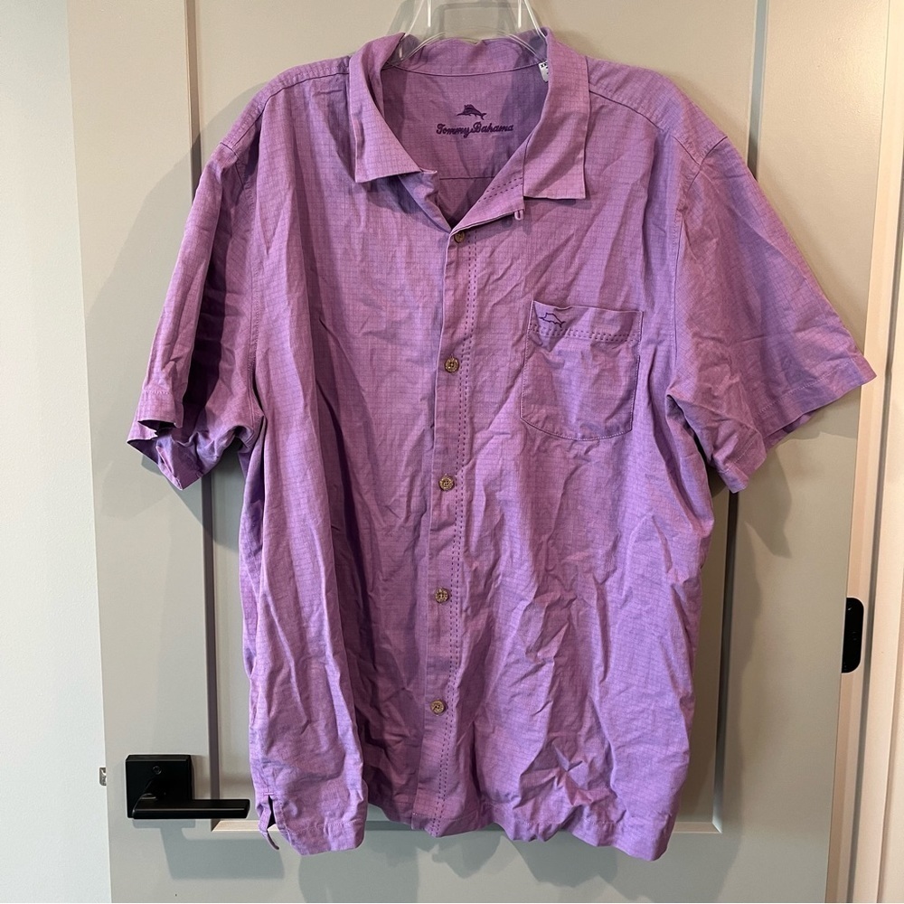 Tommy Bahama Size XXL Purple Islandzone Short Sleeve Button Down Hawaiian Silk